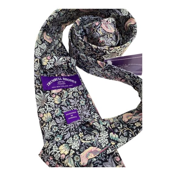 TRUMBULL RHODES Blue Flower Print Silk Tie Hand Made In USA 58"- 3.25" NWT - Picture 5 of 7